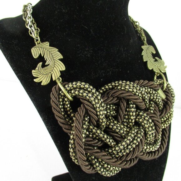 Braided Rope Triple Chain Antique Brass 8" Inch Necklace Xc Xiomara Castro - Picture 1 of 7